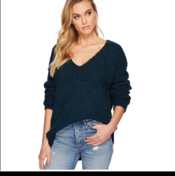 Free People Womens Alpaca Blend Sweater Oversized Soft Fuzzy Teal Long Sleeve - Picture 16 of 16
